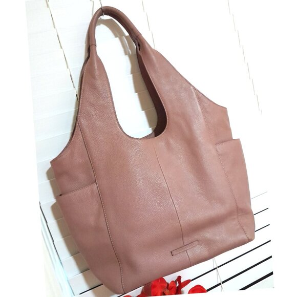XXL Lucky Brand Pebble Leather Mauve Light Pink Patti Tote Shoulder Bag - Picture 1 of 11